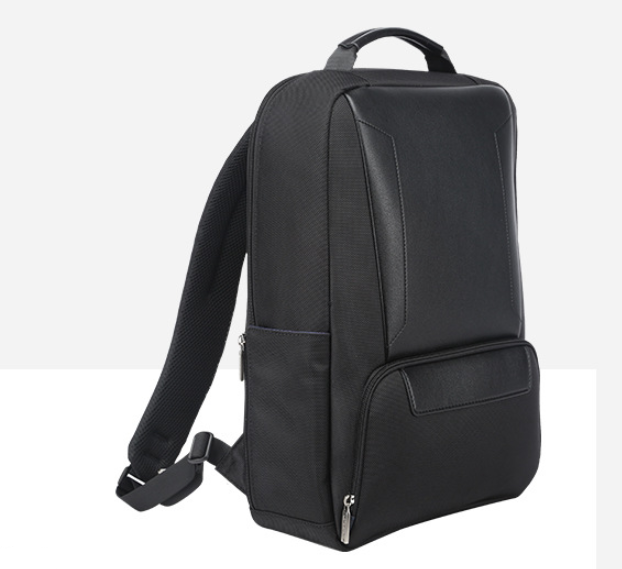 Slim black laptop backpack — back panel and straps