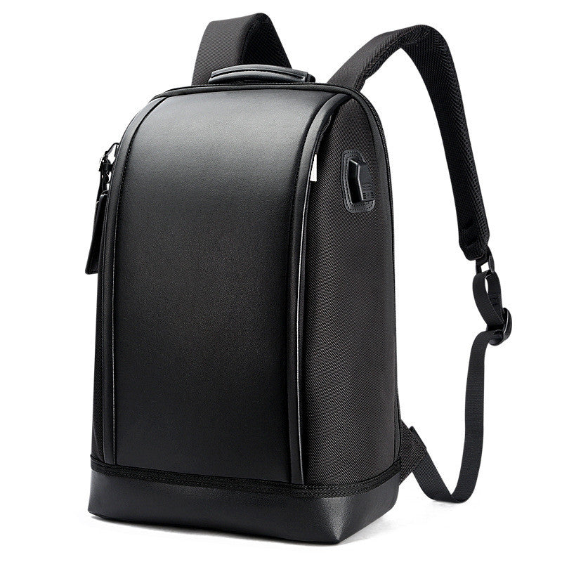 Everyday black vegan leather backpack — front view