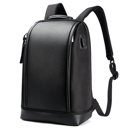 Everyday black vegan leather backpack — front view