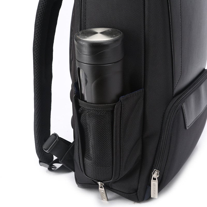 Slim Vegan Leather Laptop Backpack, Black