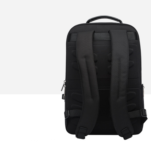 Vegan leather laptop backpack — zipper and hardware detail