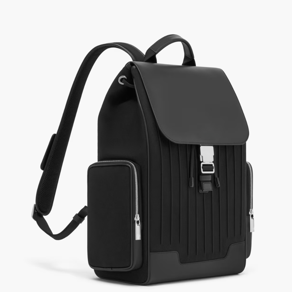 Vander large flap backpack in canvas with leather trim — front view
