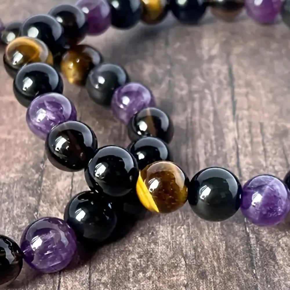 Tiger eye beaded bracelet — natural stone banding detail