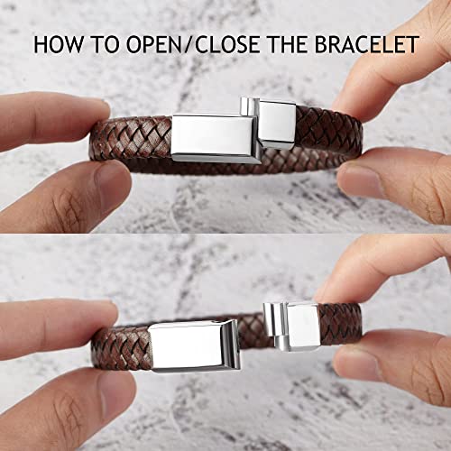 Roman numeral leather bracelet — magnetic clasp detail
