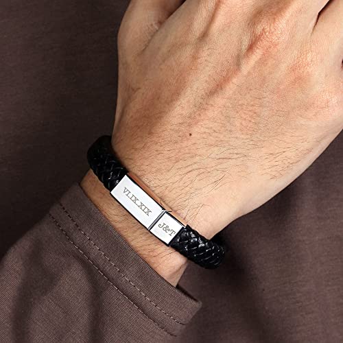 Roman numeral bracelet — engraving detail on braided leather
