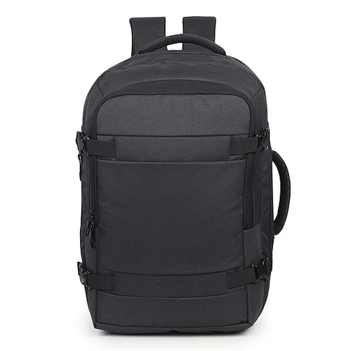 45L expandable black travel backpack with laptop compartment