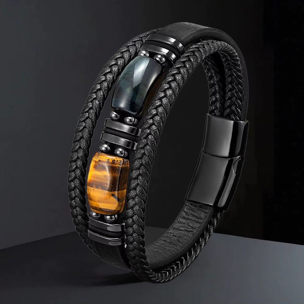 Vander Obsidian braided leather bracelet — clasp detail