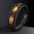 Vander Obsidian braided leather bracelet with stone accents