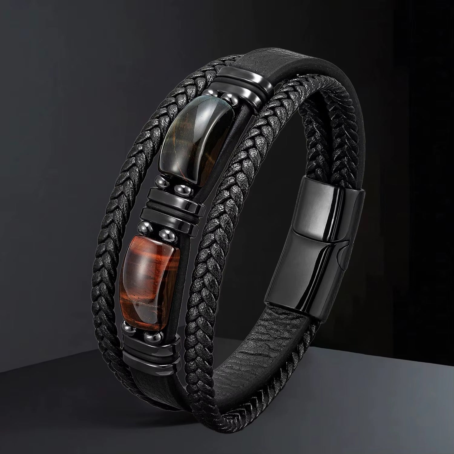 Vander Obsidian leather bracelet — side view