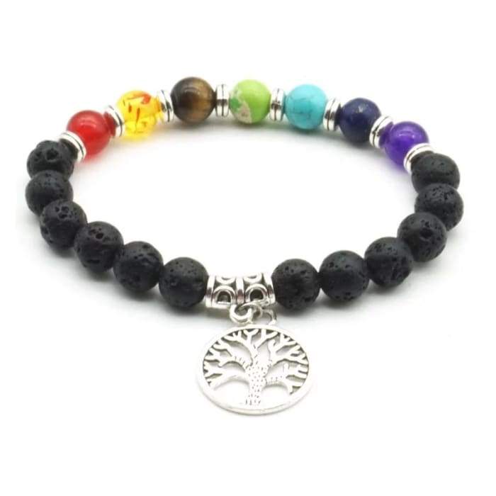 Lava stone diffuser bracelet with Tree of Life medallion and colored beads